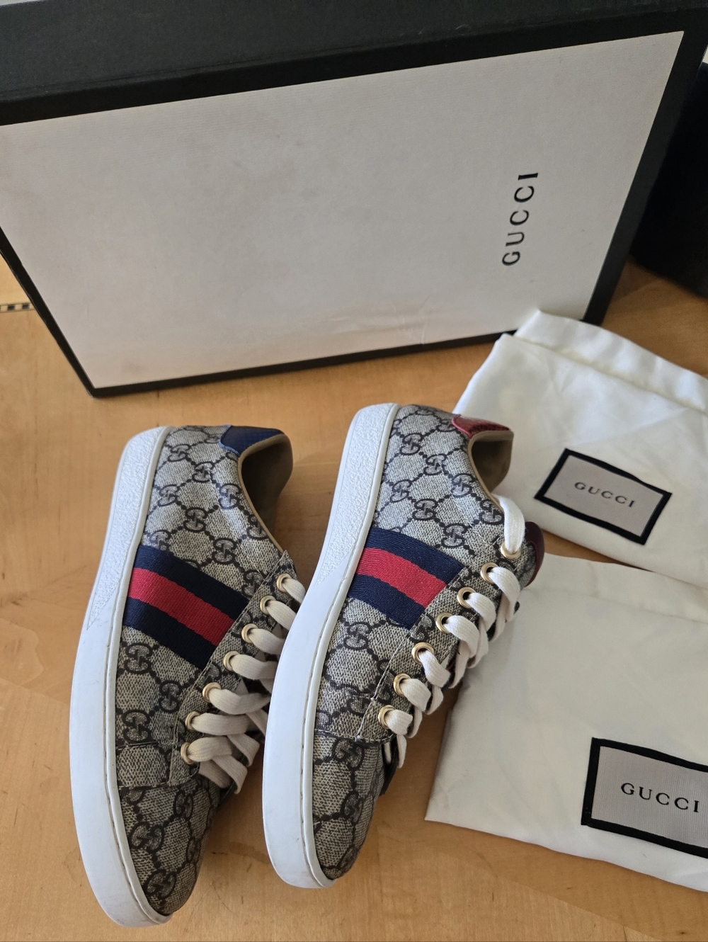 Gucci Ace Women's GG Supreme Canvas Beige Blue/Red EUR 38 G, US 7.5 - Picture 8 of 15